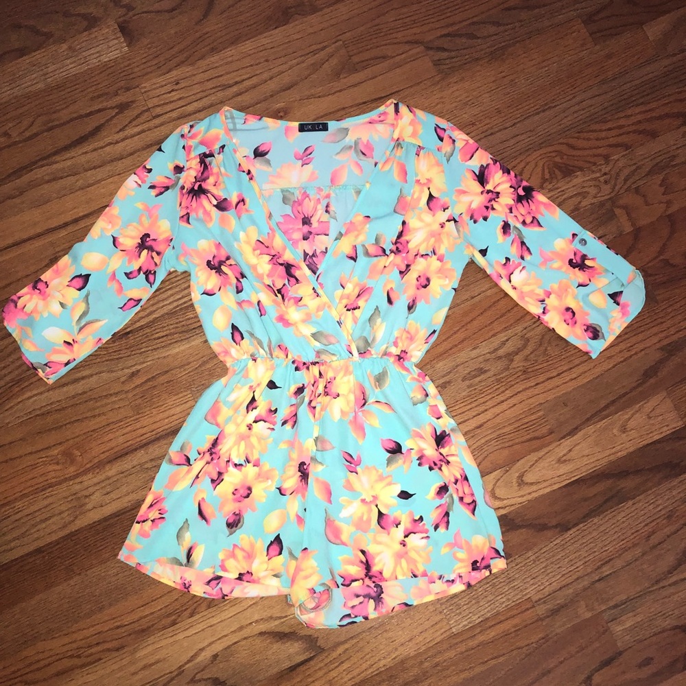Women’s teal floral romper
